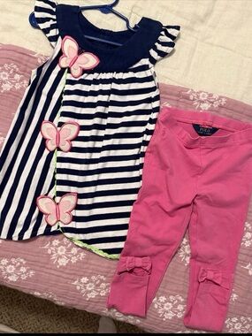 Girls Butterfly Tunic + Ralph Lauren Bow Leggings Spring Outfit